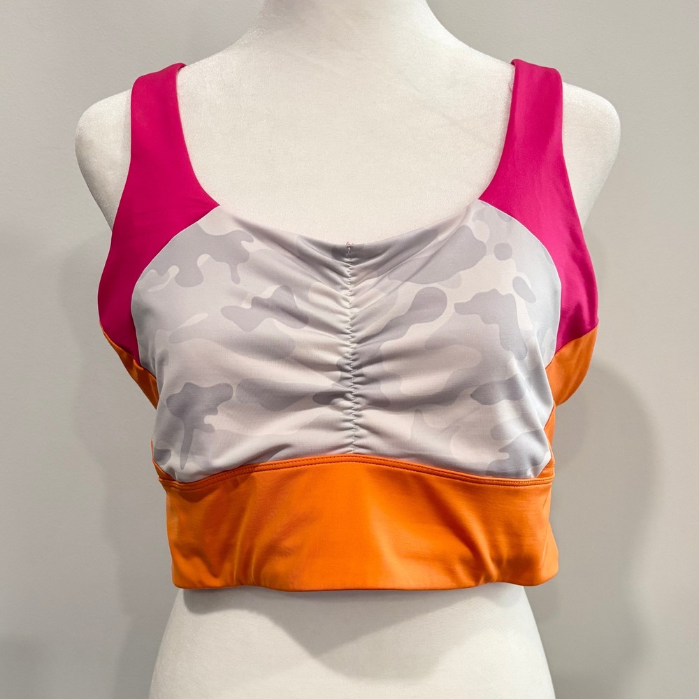 Handful Womens Sports Bra XL Camo Colorblock Ruched Cross Back Activewear 20487